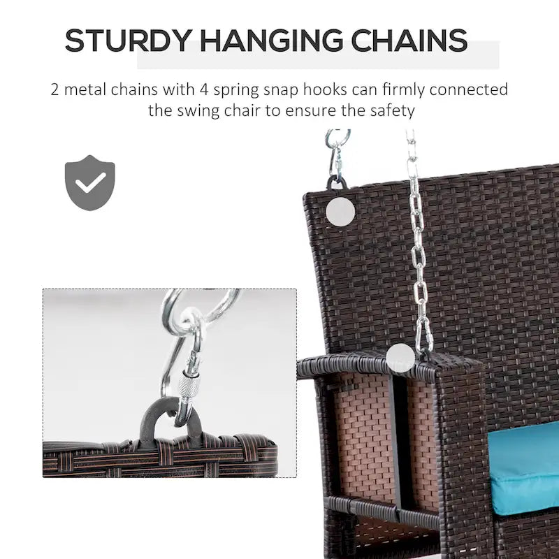 2-Person Wicker Hanging Swing Bench Dark Coffee with Cushion 550lbs