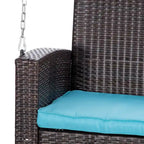 2-Person Wicker Hanging Swing Bench Dark Coffee with Cushion 550lbs