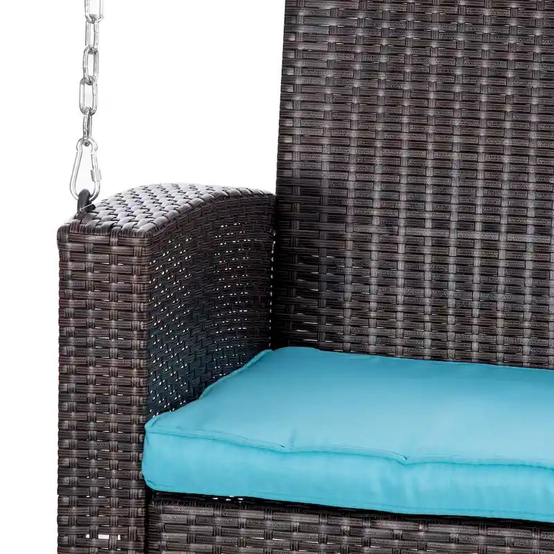 2-Person Wicker Hanging Swing Bench Dark Coffee with Cushion 550lbs