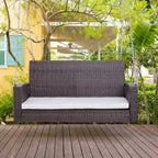 2-Person Wicker Hanging Swing Bench Dark Coffee with Cushion 550lbs