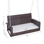 2-Person Wicker Hanging Swing Bench Dark Coffee with Cushion 550lbs