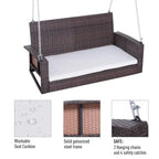 2-Person Wicker Hanging Swing Bench Dark Coffee with Cushion 550lbs