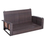 2-Person Wicker Hanging Swing Bench Dark Coffee with Cushion 550lbs