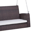 2-Person Wicker Hanging Swing Bench Dark Coffee with Cushion 550lbs