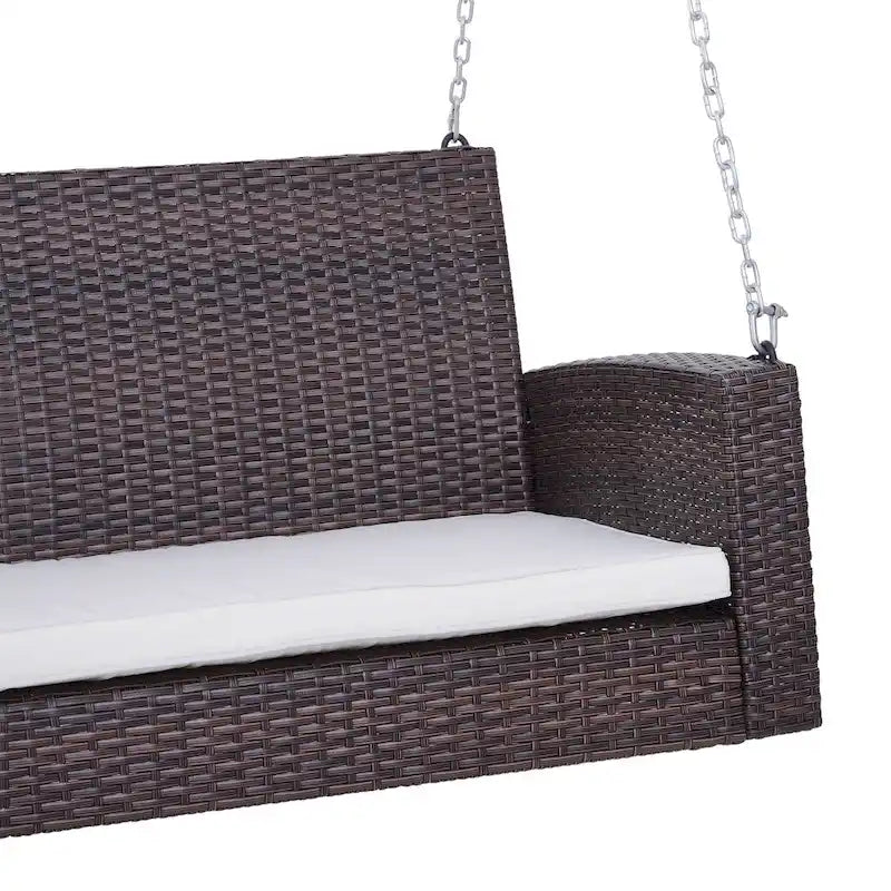 2-Person Wicker Hanging Swing Bench Dark Coffee with Cushion 550lbs