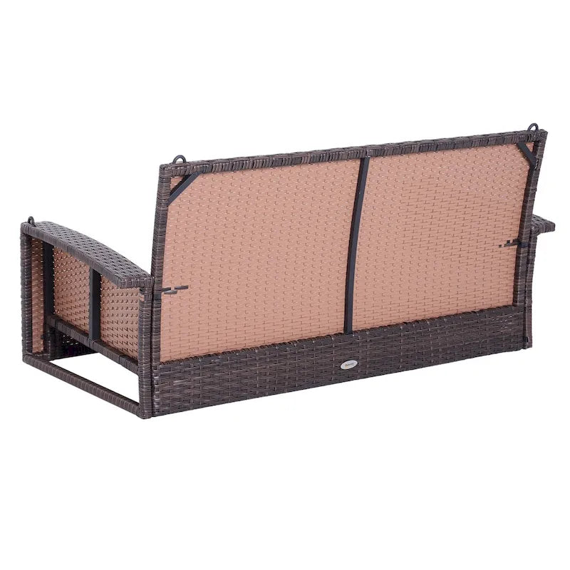 2-Person Wicker Hanging Swing Bench Dark Coffee with Cushion 550lbs