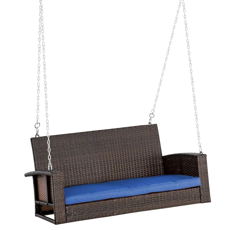 2-Person Wicker Hanging Swing Bench Dark Coffee with Cushion 550lbs