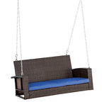 2-Person Wicker Hanging Swing Bench Dark Coffee with Cushion 550lbs