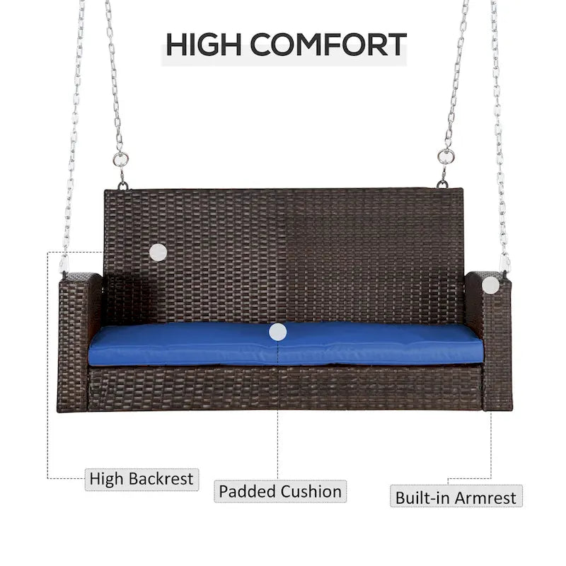 2-Person Wicker Hanging Swing Bench Dark Coffee with Cushion 550lbs