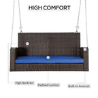2-Person Wicker Hanging Swing Bench Dark Coffee with Cushion 550lbs