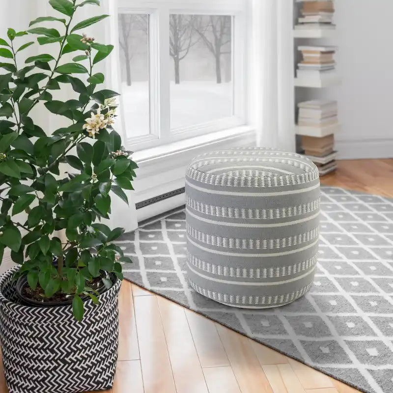 Sevita Dash and Stripe Geometric Indoor Outdoor Pouf - 20  x 20  x 20