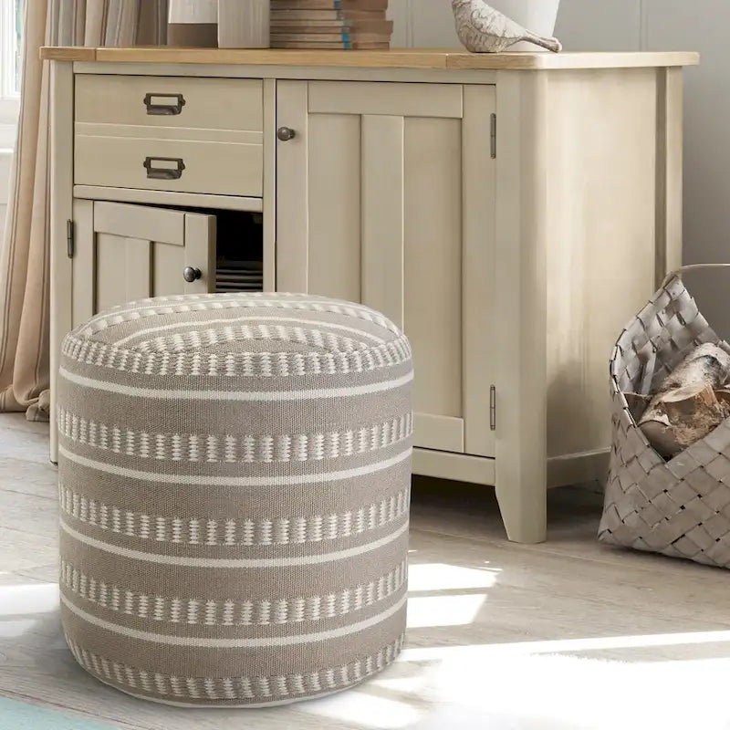 Sevita Dash and Stripe Geometric Indoor Outdoor Pouf - 20  x 20  x 20