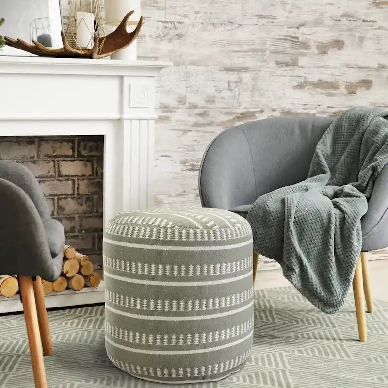 Sevita Dash and Stripe Geometric Indoor Outdoor Pouf - 20  x 20  x 20