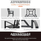 7-Piece Patio Dining Set Black 6 Stackable Chairs 1 Expandable Table