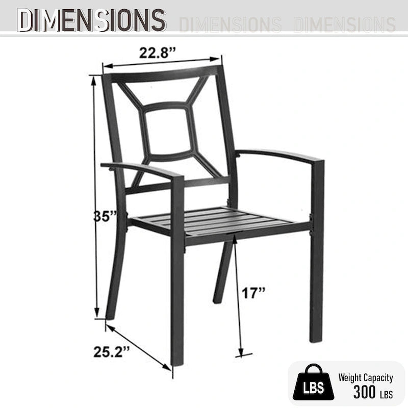 7-Piece Patio Dining Set Black 6 Stackable Chairs 1 Expandable Table