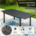 7-Piece Patio Dining Set Black 6 Stackable Chairs 1 Expandable Table