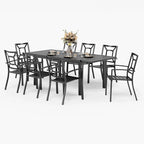 7-Piece Patio Dining Set Black 6 Stackable Chairs 1 Expandable Table