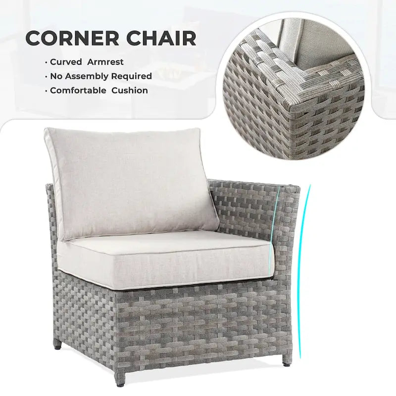 13-Piece PE Wicker Sectional Set with Swivel Rocking Chair and Glass Table