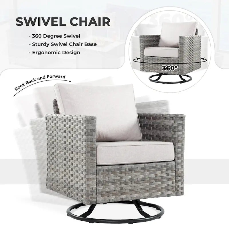 13-Piece PE Wicker Sectional Set with Swivel Rocking Chair and Glass Table