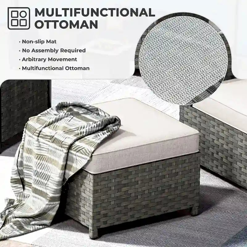 13-Piece PE Wicker Sectional Set with Swivel Rocking Chair and Glass Table
