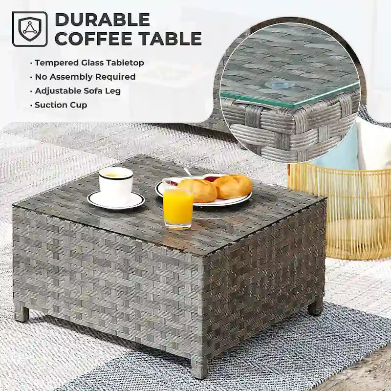 13-Piece PE Wicker Sectional Set with Swivel Rocking Chair and Glass Table