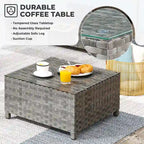 13-Piece PE Wicker Sectional Set with Swivel Rocking Chair and Glass Table