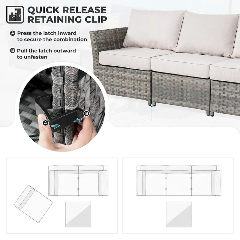 13-Piece PE Wicker Sectional Set with Swivel Rocking Chair and Glass Table