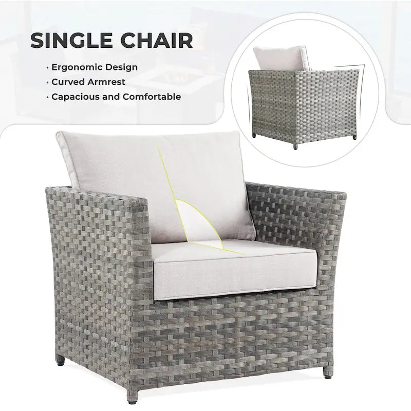 13-Piece PE Wicker Sectional Set with Swivel Rocking Chair and Glass Table