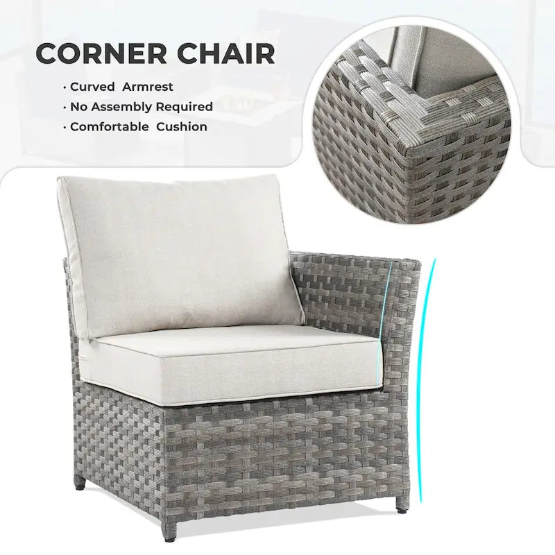 13-Piece PE Wicker Sectional Set with Swivel Rocking Chair and Glass Table