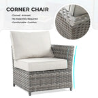 13-Piece PE Wicker Sectional Set with Swivel Rocking Chair and Glass Table