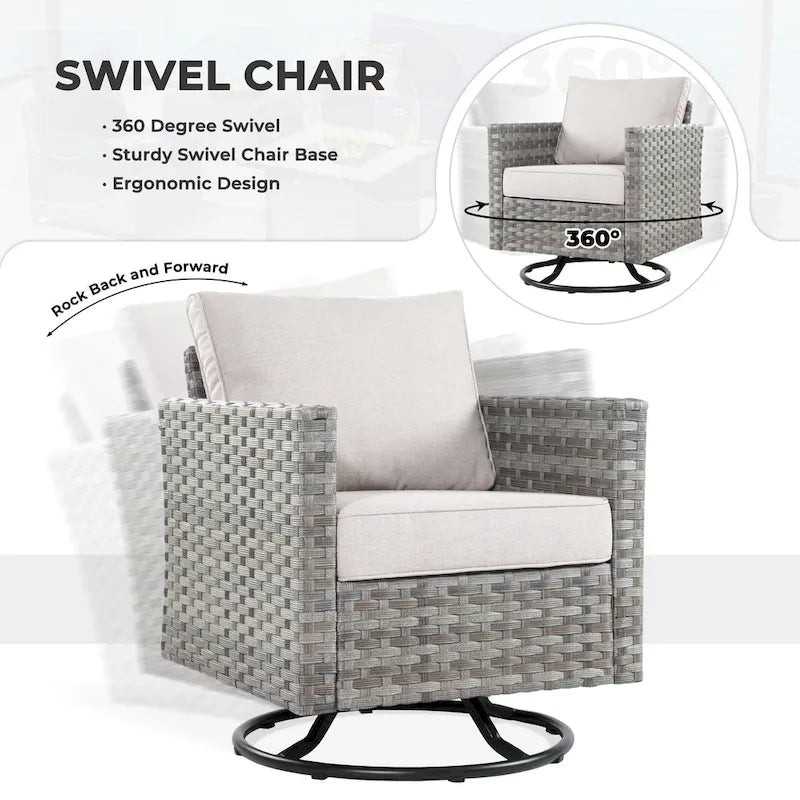 13-Piece PE Wicker Sectional Set with Swivel Rocking Chair and Glass Table