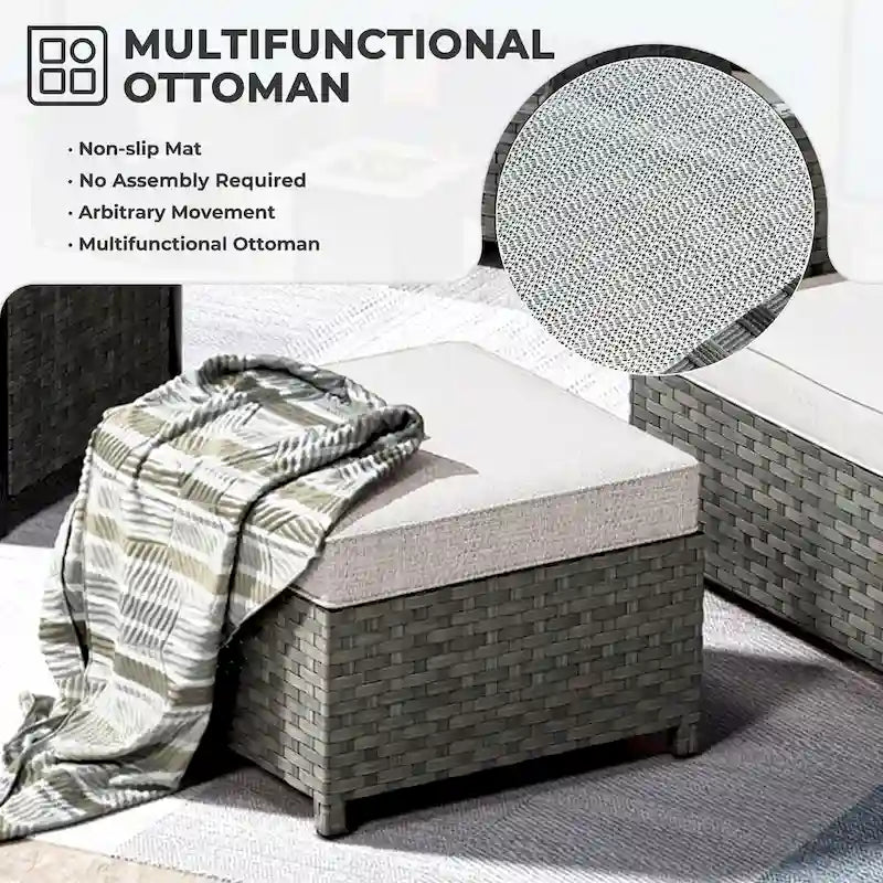 13-Piece PE Wicker Sectional Set with Swivel Rocking Chair and Glass Table