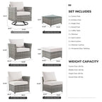 13-Piece PE Wicker Sectional Set with Swivel Rocking Chair and Glass Table