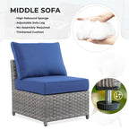 13-Piece PE Wicker Sectional Set with Swivel Rocking Chair and Glass Table
