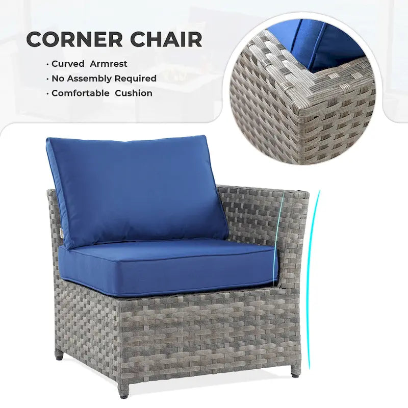 13-Piece PE Wicker Sectional Set with Swivel Rocking Chair and Glass Table