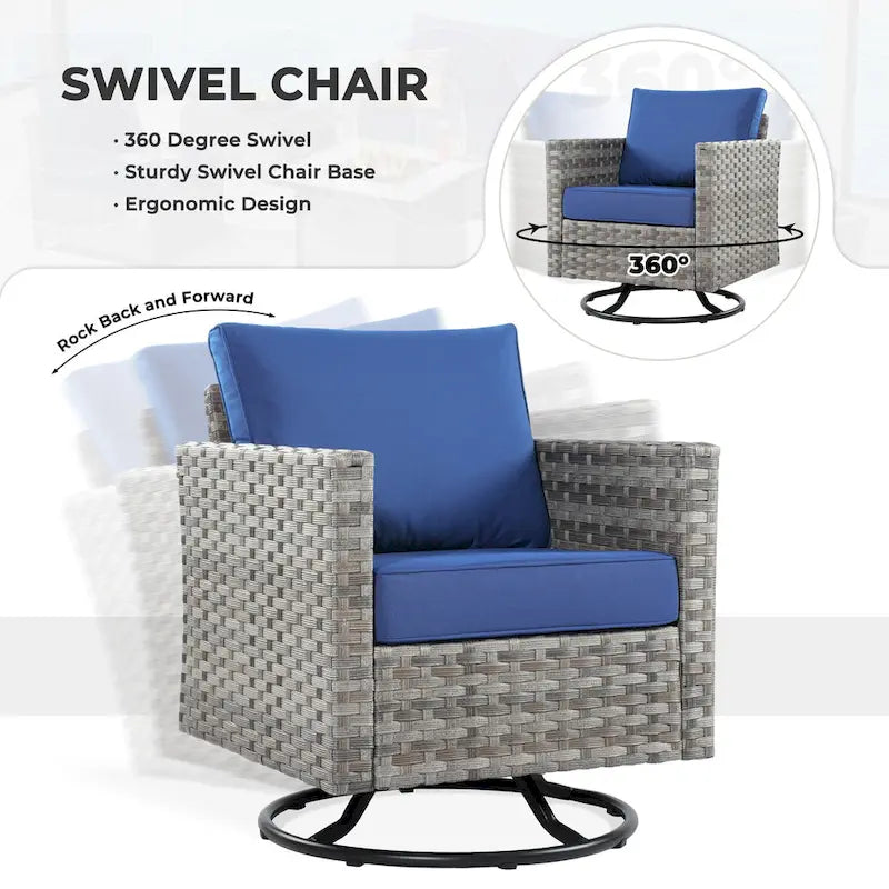 13-Piece PE Wicker Sectional Set with Swivel Rocking Chair and Glass Table