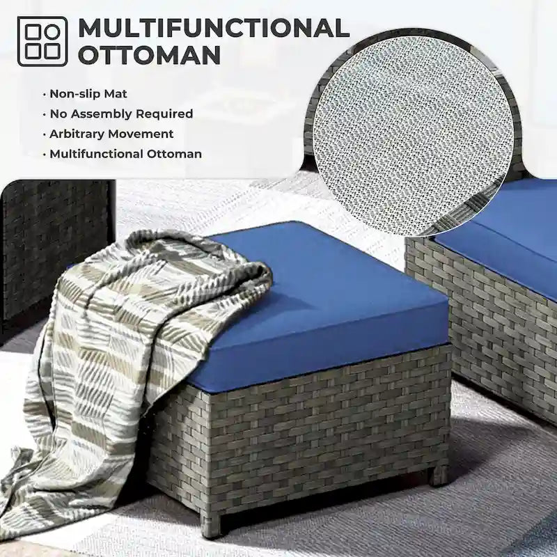 13-Piece PE Wicker Sectional Set with Swivel Rocking Chair and Glass Table