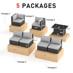 7-Piece PE Wicker High-Back Sectional Set Gray with Fire Pit Table for 6 People