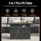 7-Piece PE Wicker High-Back Sectional Set Gray with Fire Pit Table for 6 People
