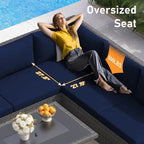 7-Piece PE Wicker High-Back Sectional Set Gray with Fire Pit Table for 6 People