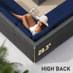 7-Piece PE Wicker High-Back Sectional Set Gray with Fire Pit Table for 6 People