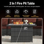 7-Piece PE Wicker High-Back Sectional Set Gray with Fire Pit Table for 6 People