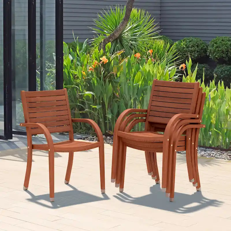 Stackable Eucalyptus Wood Patio Armchair Set FSC Certified Weather Resistant