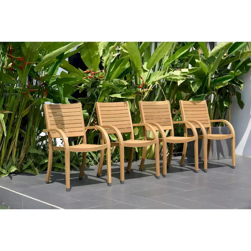 Stackable Eucalyptus Wood Patio Armchair Set FSC Certified Weather Resistant