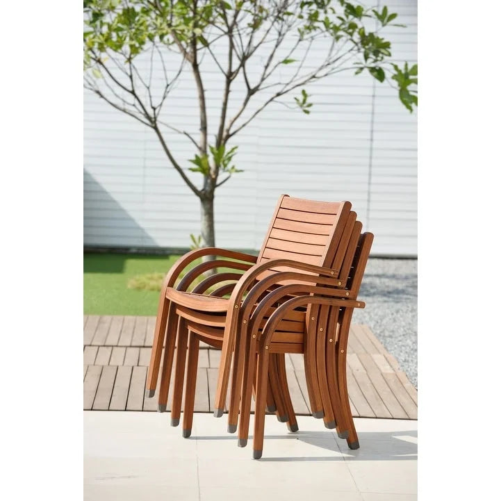 Stackable Eucalyptus Wood Patio Armchair Set FSC Certified Weather Resistant