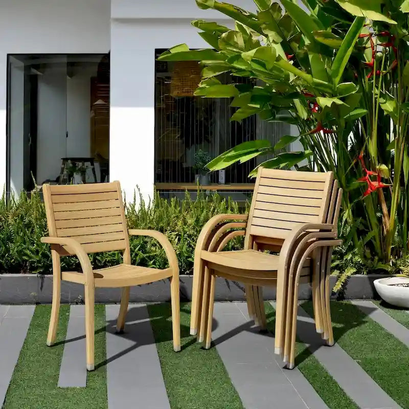 Stackable Eucalyptus Wood Patio Armchair Set FSC Certified Weather Resistant