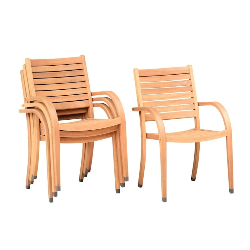 Stackable Eucalyptus Wood Patio Armchair Set FSC Certified Weather Resistant