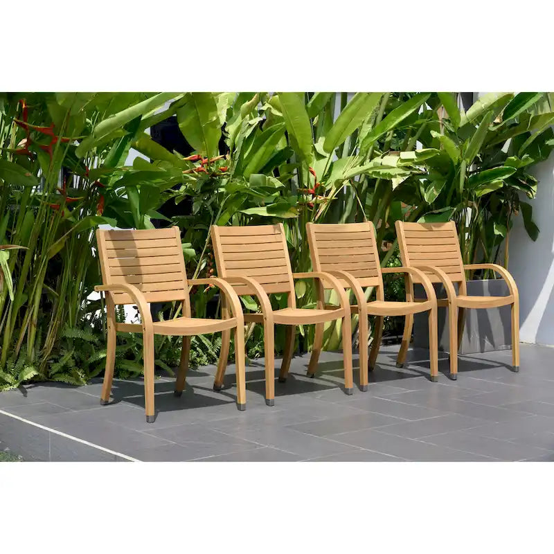 Stackable Eucalyptus Wood Patio Armchair Set FSC Certified Weather Resistant