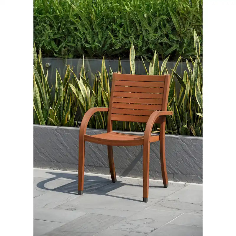 Stackable Eucalyptus Wood Patio Armchair Set FSC Certified Weather Resistant