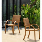 Stackable Eucalyptus Wood Patio Armchair Set FSC Certified Weather Resistant